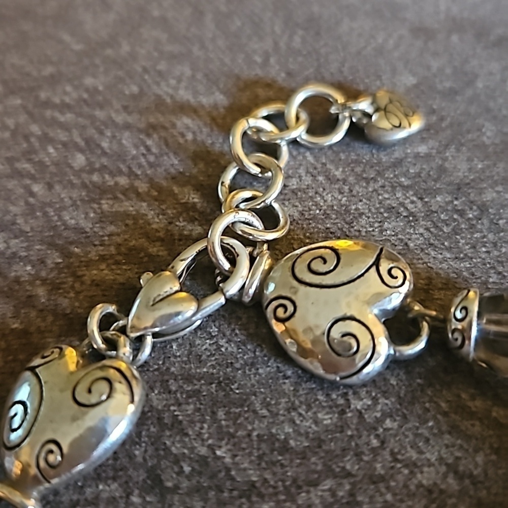 BRIGHTON Heartland Silver Plated Heart Crystal Link Coquette Bracelet - Picture 6 of 8